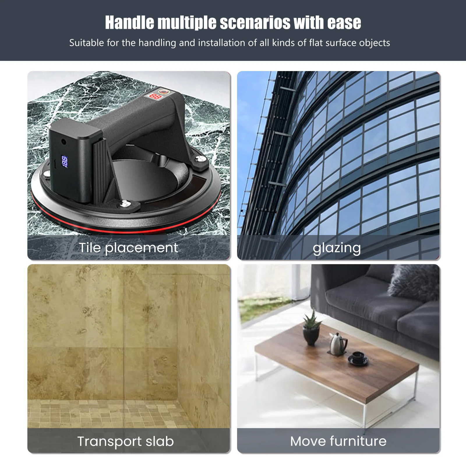 New Intelligent Display Industrial Grade Electric 300KG Vacuum Suction Cup Load Heavy Duty Granite Tile Glass Lifter Dual motors New Intelligent Display Industrial Grade Electric 300KG Vacuum Suction Cup Load Heavy Duty Granite Tile Glass Lifter Dual motors