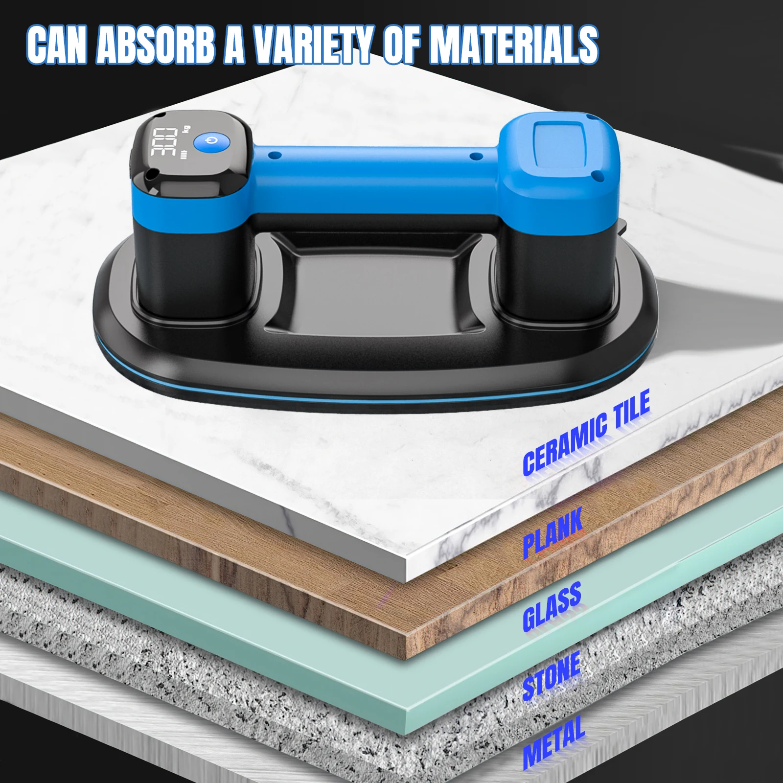 300KG Electric Vacuum Suction Cup 3600mAh Intelligent Display Ceramic Tile Glass Vacuum Suction Cup Lifting Tool